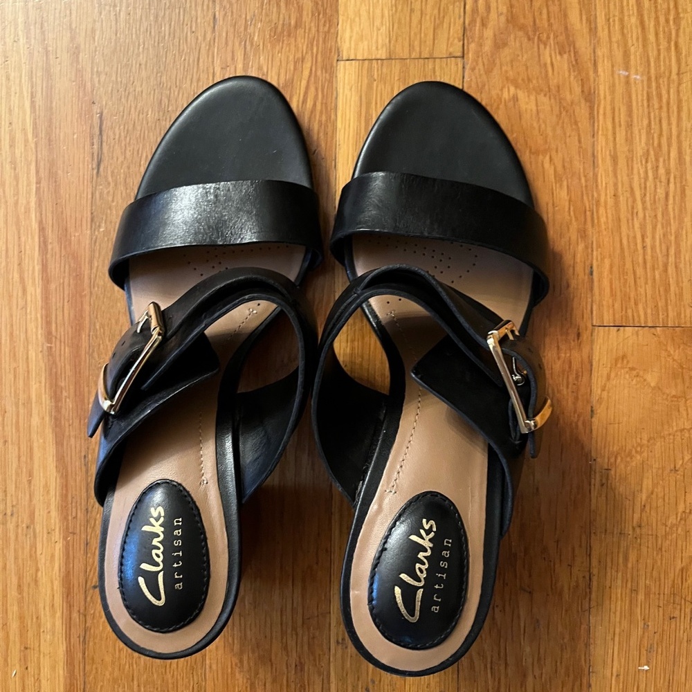 Slip-on Sandals, Black Leather, Clark